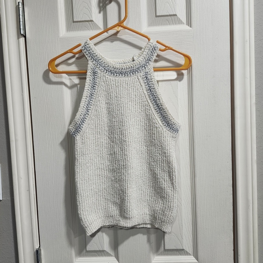 Mango Basics Women's XS Knit Sweater Tank Ivory Textured Sleeveless Top Bouclé